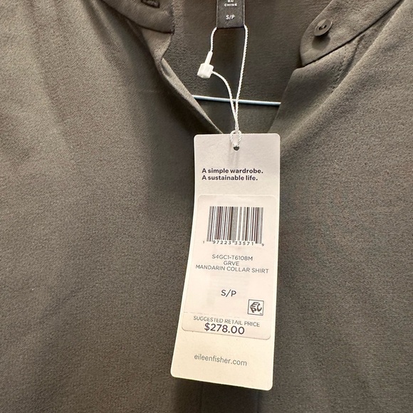 Eileen Fisher Silk Georgette Crepe Band Collar Grove Shirt S - Picture 3 of 8